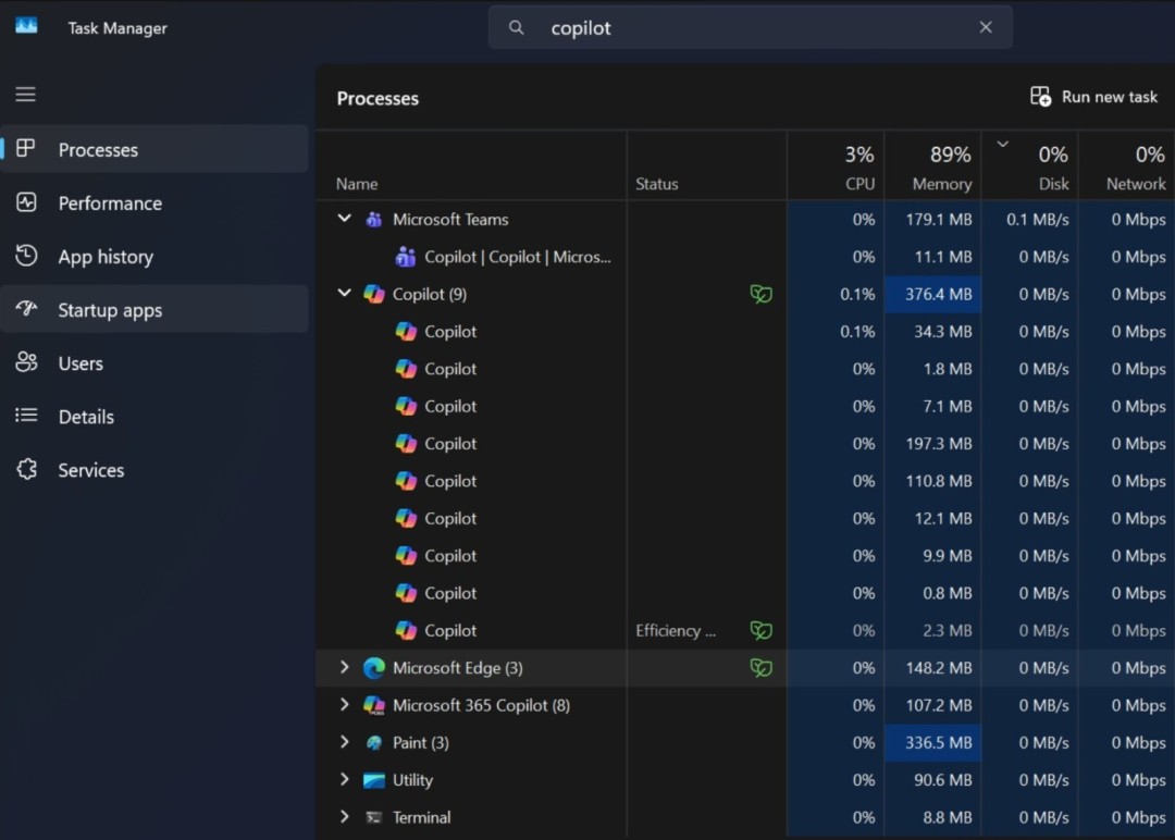 Win11新版Copilot内存占用暴增10倍，后台占500MB