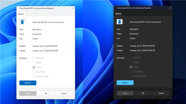 Win11深色模式新突破：属性面板终于变黑了，但仅限回收站